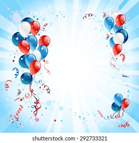 Holiday background with balloons and confetti. Place for advertising, cards, invitation and so on.   