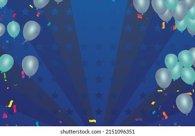 Holiday background with balloons, flags, streamer. Place for text. Vector festive illustration.