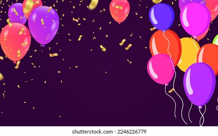 Fondo de vacaciones con globos, banderas, aerodinámica. Colocar el texto. Ilustración festiva vectorial. globos coloridos 
