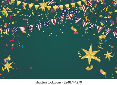 Holiday background with balloons, flags, streamer. Place for text. Vector festive illustration. colorful balloons 
