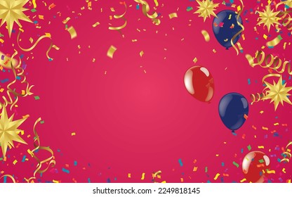 Holiday background with balloons, flags, streamer. Place for text. Vector festive illustration. colorful balloons 
