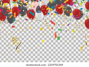 Holiday background with balloons, flags, streamer. Place for text. Vector festive illustration. colorful balloons 
