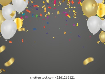 Holiday background with balloons, flags, streamer. Place for text. Vector festive illustration. colorful balloons 
