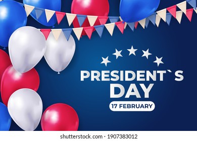 Holiday Background with Balloons for USA President`s Day poster, banner, advertisment, promotion. Vector Illustration