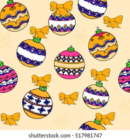 Holiday background of the balls with a bow