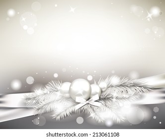 Holiday background with balls and christmas tree branches