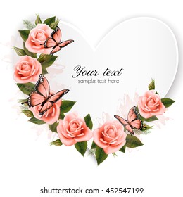 Holiday background with beauty flowers and butterflies. Vector.