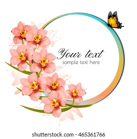 Holiday background with beauty flowers and butterfly. Vector