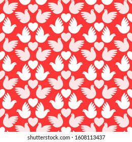 Holiday background with birds and hearts