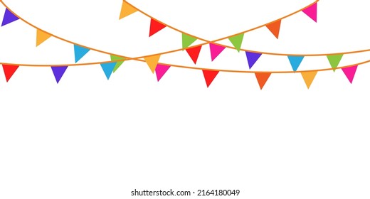 Holiday background with birthday flags. Vector holiday with birthday flags bunting and garland flag.