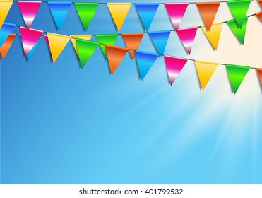 Holiday background with birthday flags. Vector