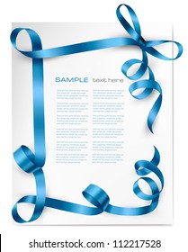 Holiday background with blue gift bow with blue ribbons. Vector