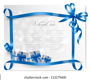 Holiday background with blue gift bow with gift boxes  Vector