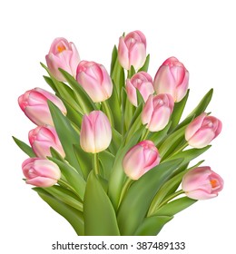 Holiday background with bouquet of pink tulips. EPS 10 vector file included