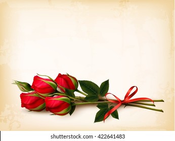 Holiday background with bouquet of red roses. Vector.