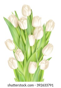 Holiday background with bouquet of white tulips. EPS 10 vector file included