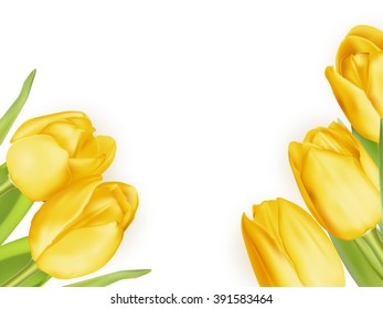 Holiday background with bouquet of yellow tulips. EPS 10 vector file included