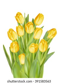 Holiday background with bouquet of yellow tulips. EPS 10 vector file included