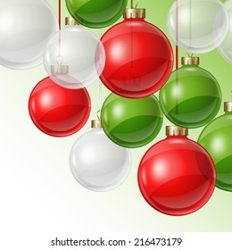 Holiday background card template with christmas balls.