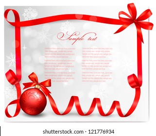Holiday background with Christmas ball  with red riboon. Vector illustration.