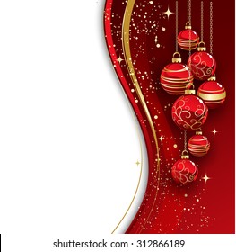 Holiday Background with Christmas baubles and snowflakes. Vector illustration.