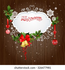 Holiday background with christmas decoration. Festive design for card, banner, invitation, leaflet and so on.