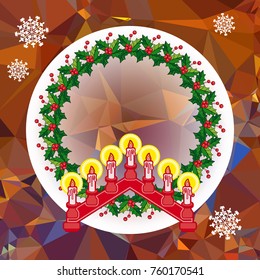 Holiday background with Christmas garland and candlestick. Copy space.Vector clip art.