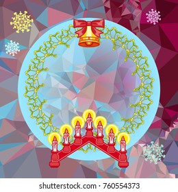 Holiday background with Christmas garland and candlestick. Copy space.Vector clip art.