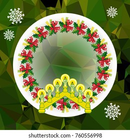 Holiday background with Christmas garland and candlestick. Copy space.Vector clip art.