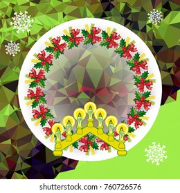Holiday background with Christmas garland and candlestick. Copy space.Vector clip art.