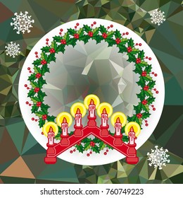 Holiday background with Christmas garland and candlestick. Copy space.Vector clip art.