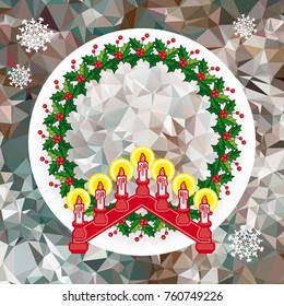 Holiday background with Christmas garland and candlestick. Copy space.Vector clip art.