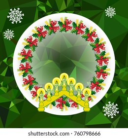 Holiday background with Christmas garland and candlestick. Copy space.Vector clip art.