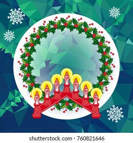 Holiday background with Christmas garland and candlestick. Copy space.Vector clip art.