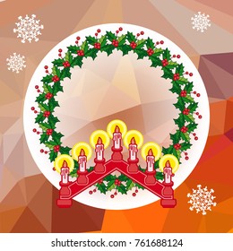 Holiday background with Christmas garland and candlestick. Copy space.Vector clip art.