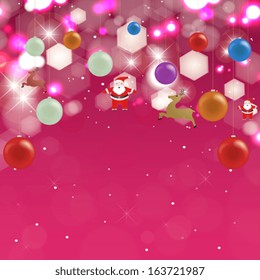 Holiday background with Christmas toys. Shimmering multicolored lights with stars and toys