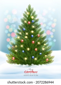 Holiday background with  Christmas tree with garland. Vector.