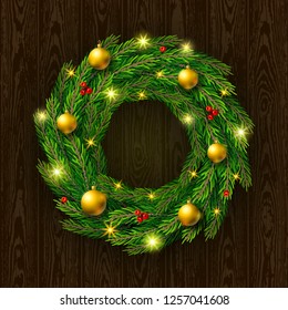 Holiday background with Christmas wrearth