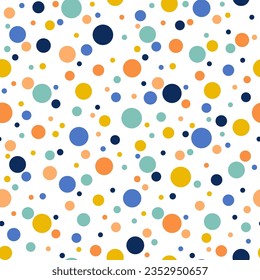 Holiday background with colorful dots. Holiday seamless pattern. Ornament for gift wrapping paper, fabric, clothing, textile, surface textures, scrapbook. Vector illustration.