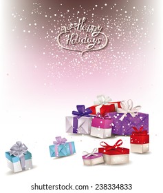 Holiday background with colorful gift boxes