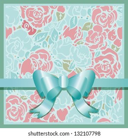Holiday background with colorful roses and blue ribbon - vector