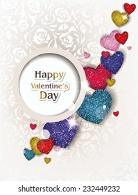 Holiday  background with colorful shiny hearts