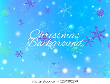 Holiday Background with Cute Snowflakes and Shiny Lights. Festive Background for Christmas Decoration, Print, Poster. Vertical A4 Vector Background.