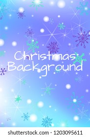 Holiday Background with Delicate Snowflakes and Shiny Lights. Festive Background for Christmas Decoration, Brochure, Card. Vertical A4 Vector Background.