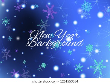 Holiday Background with Delicate Snowflakes and Shiny Lights. Festive Background for Christmas Decoration, Cloth, Fabric. Vertical A4 Vector Background.