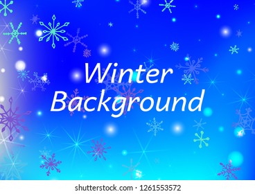Holiday Background with Delicate Snowflakes and Shiny Lights. Festive Background for Christmas Decoration, Brochure, Cover. Vertical A4 Vector Background.