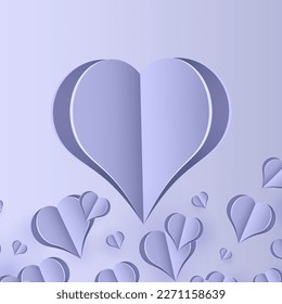Holiday background design with big heart. Origami Hearts. Vector symbols of love for Happy Women's, Mother's Day, or Birthday greeting card. Vector illustration