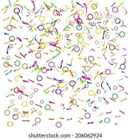 holiday background with falling bright ribbons and confetti