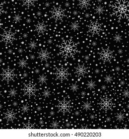 Holiday background. Falling snowflakes. Seamless pattern. Christmas Decoration, winter background with snow. Vector illustration.