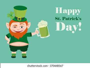 Holiday background. Festive card. St. Patrick background. Festive vector illustration. Funny vector illustration. Saint Patrick's Day. The symbol is a green color. Cartoon character patrick